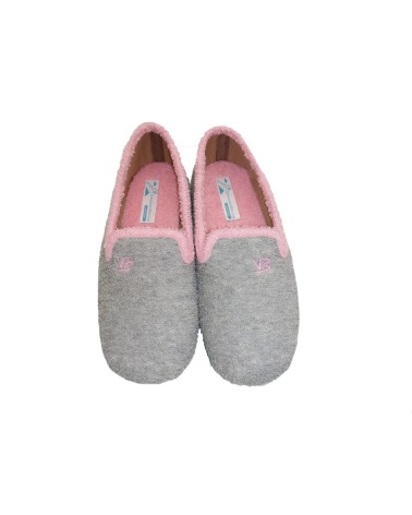 ZAPATILLA CERADA RIZO GRIS RIBETE ROSA