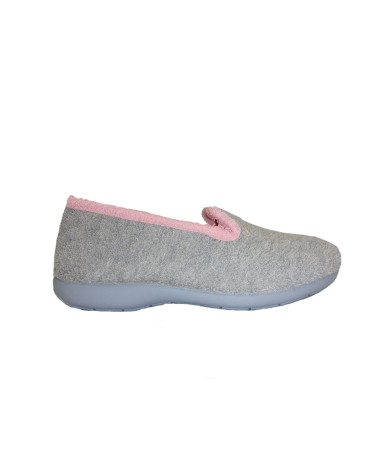 ZAPATILLA CERADA RIZO GRIS RIBETE ROSA